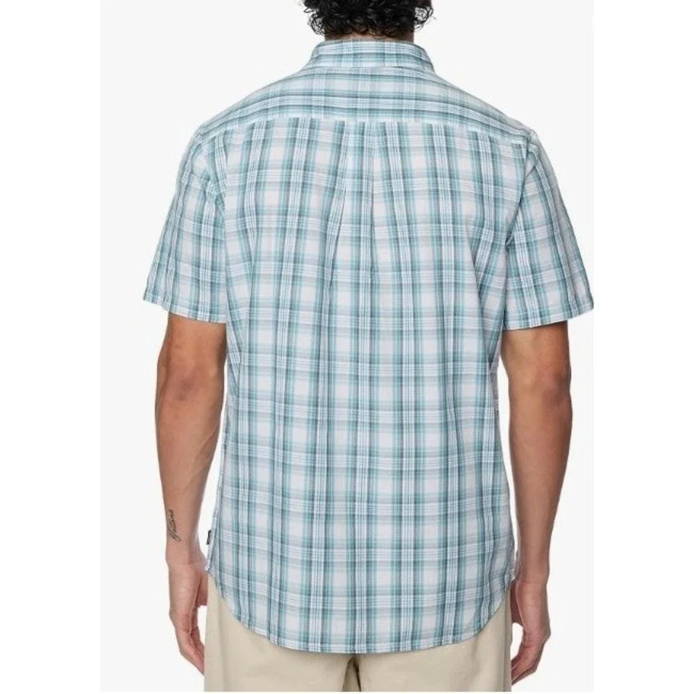 Vans Tripton Mens Teal Blue Plaid Short Sleeve Button Down Shirt Men Size Medium